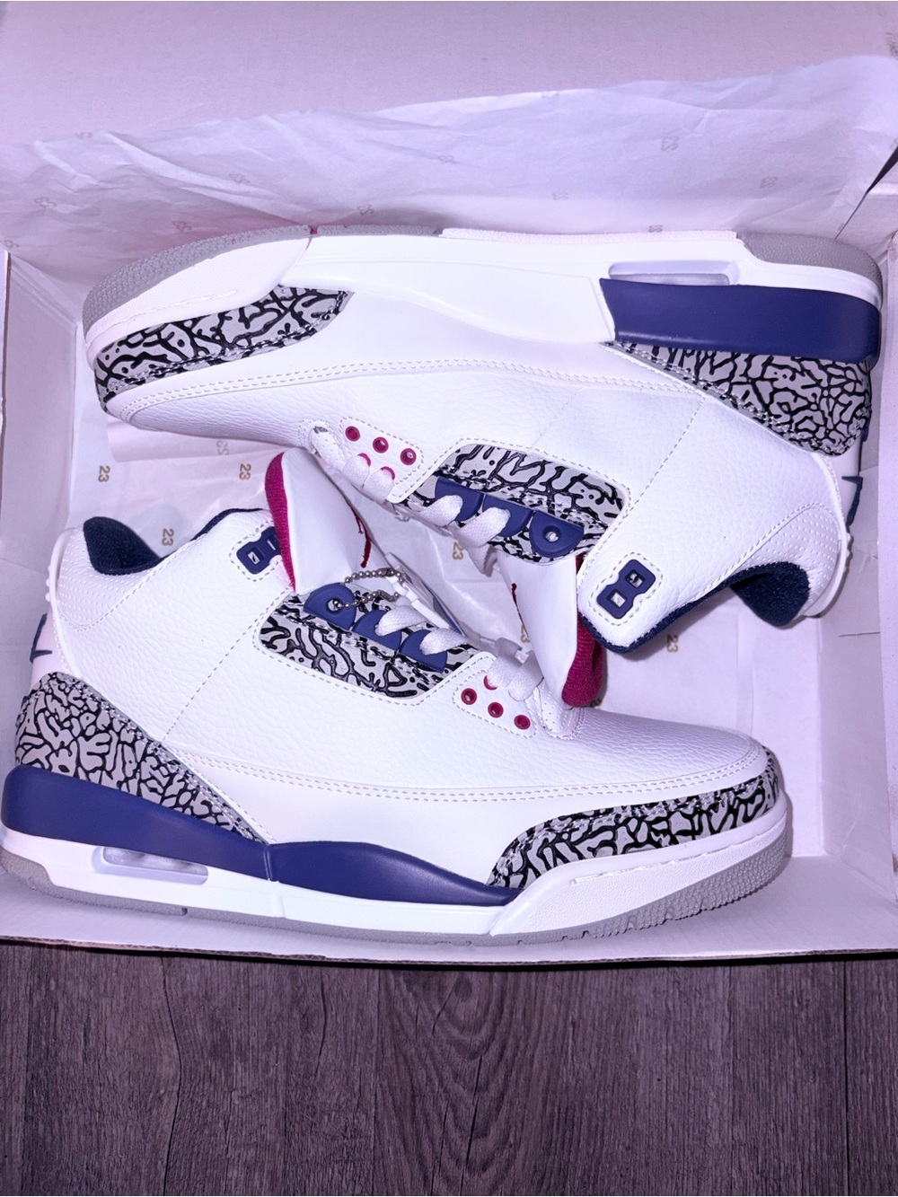 Jordan Men’s White Sneakers with Blue and Red Accents